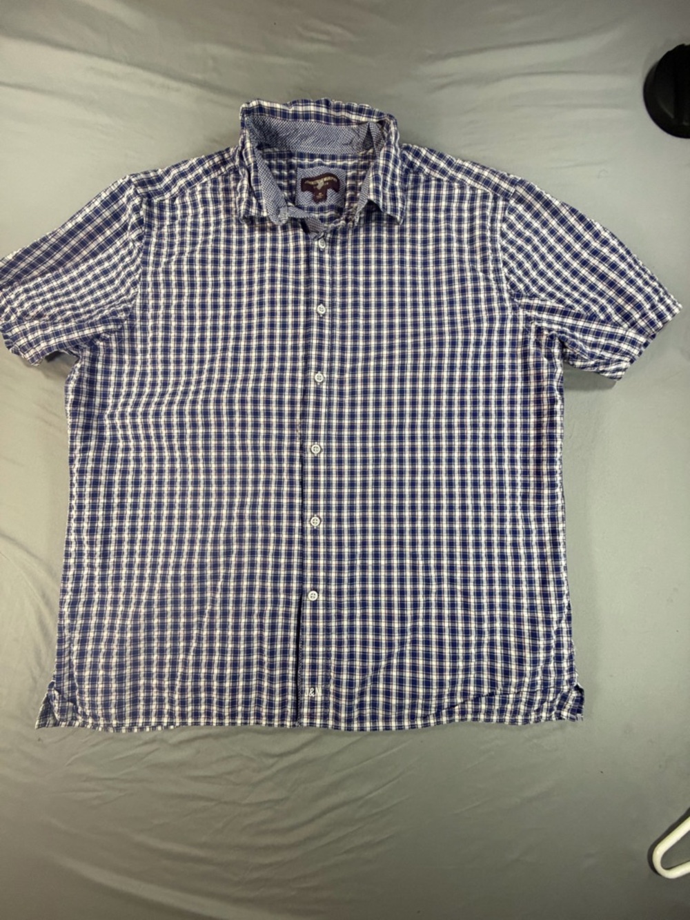 Johnston & Murphy Men's Blue White Plaid Woven Cotton Button-Up Shirt XL